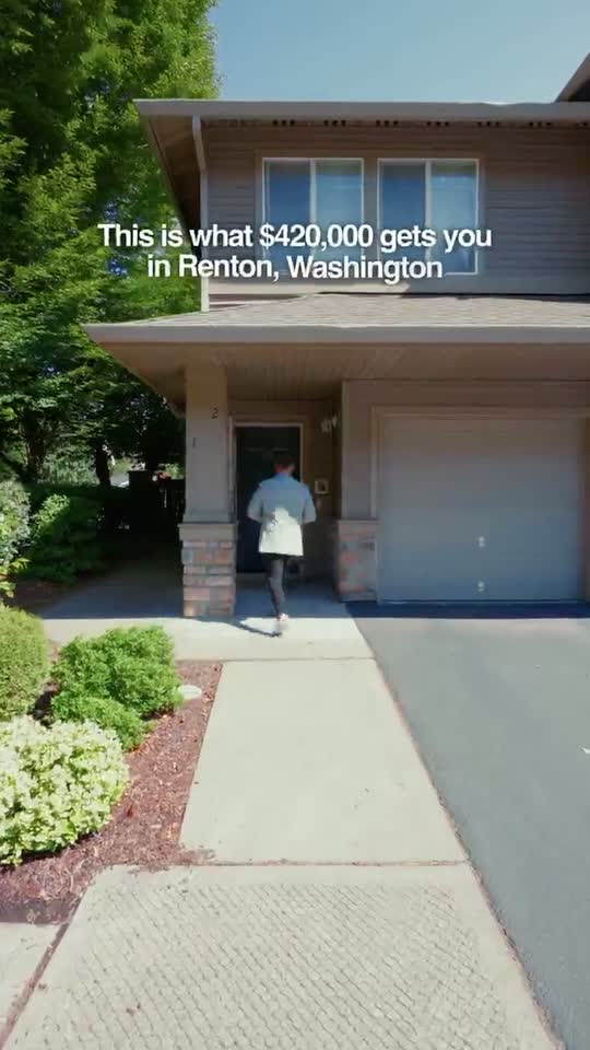 Exterior of a Renton, Washington townhome listed at 420,000 dollars